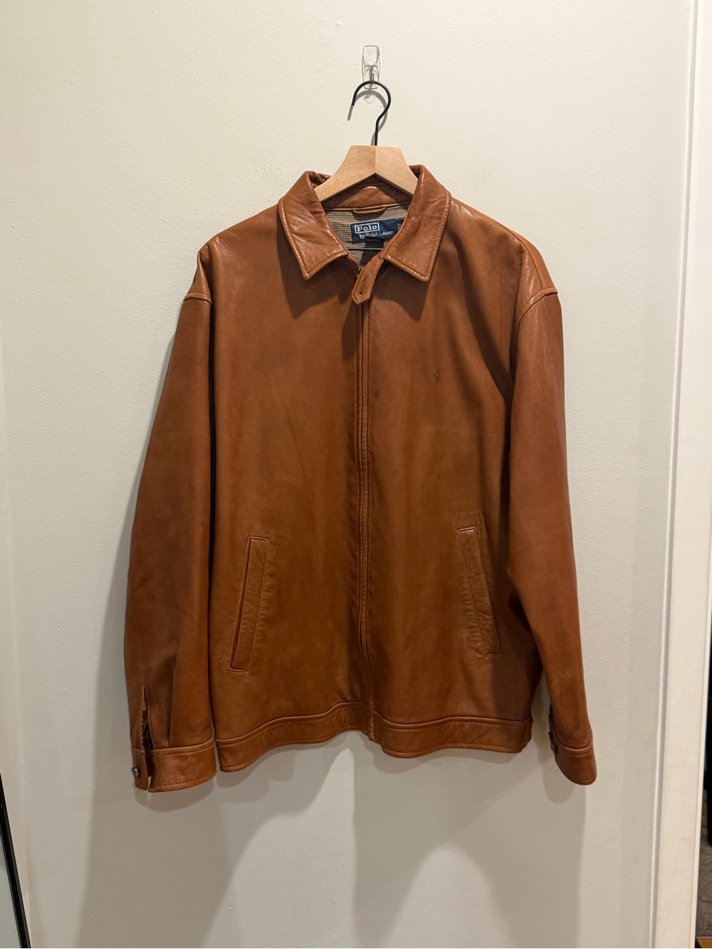 Vintage Ralph Lauren Chestnut Leather Bomber Jacket size L